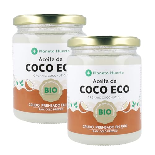 PLANETA HUERTO | Pack 2x Aceite de Coco Virgen Extra Ecológico 430ml, Prensado en Frío, 100% Natural, Sin Aditivos - Aceite de Coco Ideal para Cocinar, Repostería, Dietas Veganas y Uso Cosmético