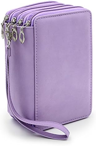 BTSKY PU Leather Colored Pencil Case with Compartments-72 Slots Handy Pencil Bags Large for Watercolor Pencils, Ordinary Pencils (Purple)