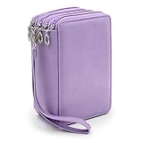 BTSKY PU Leather Colored Pencil Case with Compartments-72 Slots Handy Pencil Bags Large for Watercolor Pencils, Gel Pens and Ordinary Pencils (Purple)