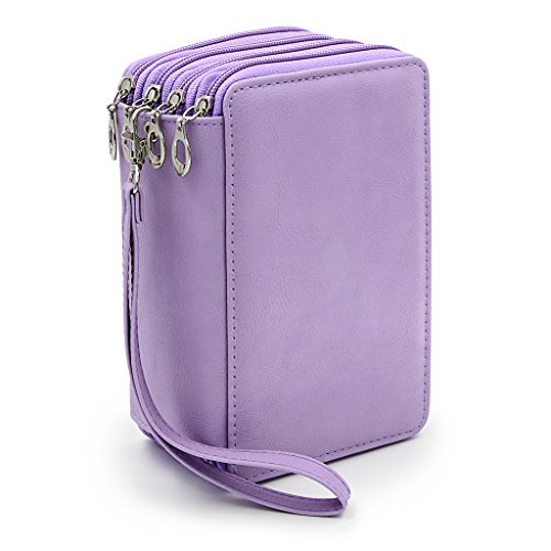 BTSKY PU Leather Colored Pencil Case with Compartments-72 Slots Handy Pencil Bags Large for Watercolor Pencils, Ordinary Pencils (Purple)