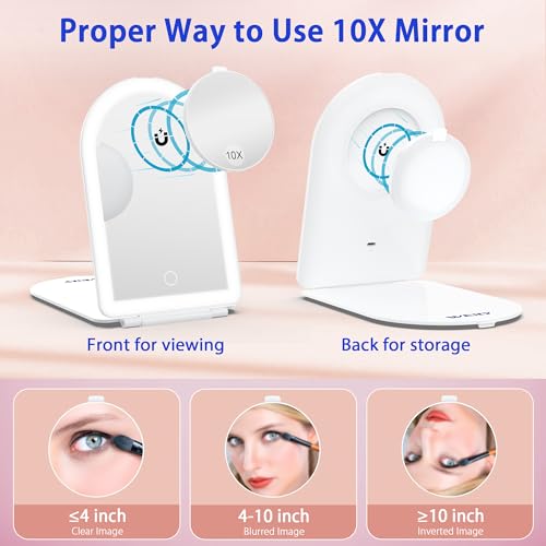 WEILY Espejo Maquillaje con Luz 1X/10X, Espejo Aumento con 3 Luces de Color, Control Táctil, Recargable Portátil Espejo para Dormitorio y Baño - imagen 4