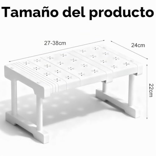 Organizador de armario ajustable que duplica el espacio de almacenaje en alacenas y baños cortos 4