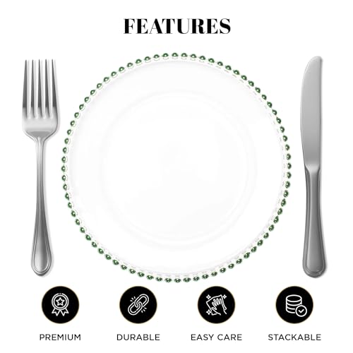 MYEventProducts-8-Pack-13-inch-Green-Charger-Plates-Fancy-Charger-Plates-for-Wedding-Reception-Heavy-Duty-Durable-Sturdy-Glass-Chargers-for-Dinner-Plates-Party-Supplies-Green