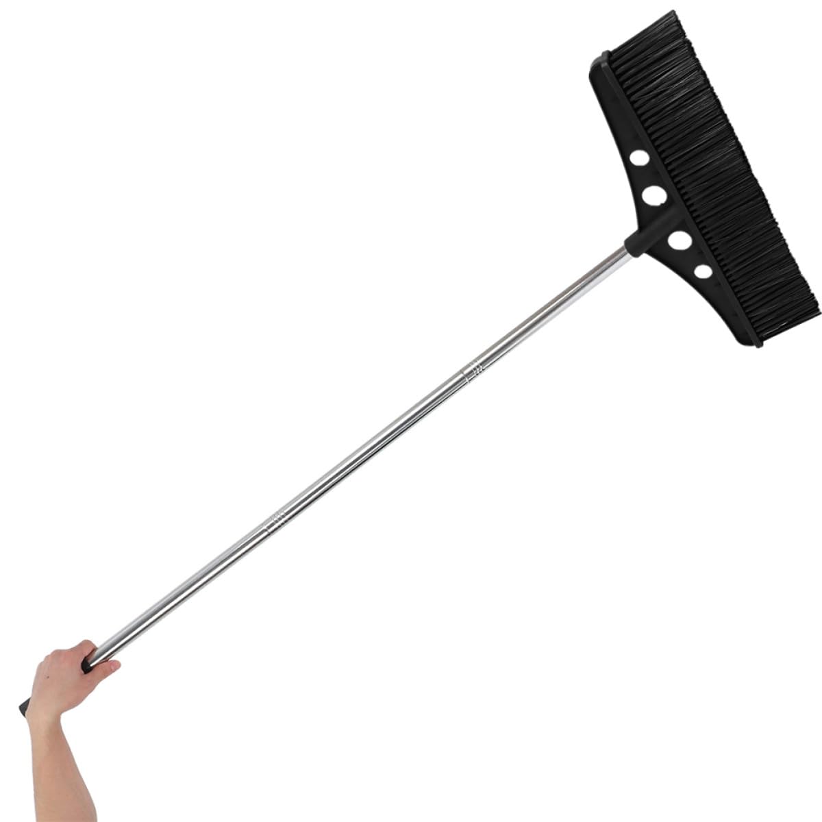 Healvian Scopa a Spinta da Giardino Nera con Manico in Acciaio Inox e Setole in Nylon, Spazzatrice Robusta per Esterni e Patio, Pulizia Efficiente di Cortili, Garage e Terrazze
