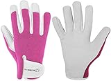 (solo 1 par) Guantes de jardinería de cuero para mujer y hombre, a prueba de espinas, guantes de trabajo de jardín (tamaño grande, rosa)