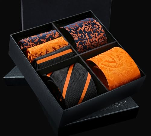 Image of HISDERN Mens Ties Extra Long Tie and Pocket Square Set 63 Inch XL Tie Pack Collection Present Box Necktie Lot 3 PCS