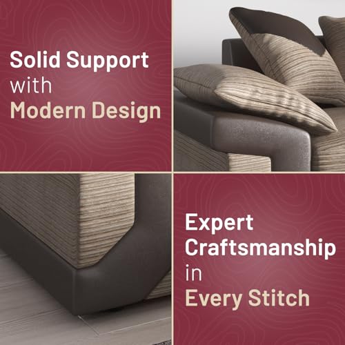 RestNest Spacious Dino Corner Sofa 5 Seater convertible into footstool and L shaped sofa Left Hand Dino Jumbo Cord Sofa Options in 2 colors & 2 Styles (Bige-Brown, Left Corner) - Image 4