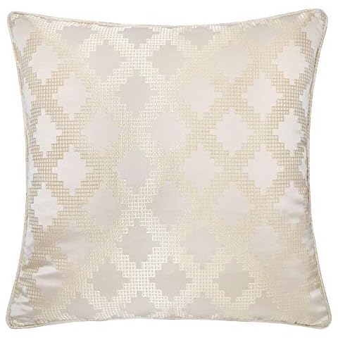 Homey Cozy Satin Jacquard Throw Pillow Cover,Silk Series Ecru Geometric Large Sofa Couch Cushion Decorative Pillow Case 20 x 20 Inch, Cover Only Cover