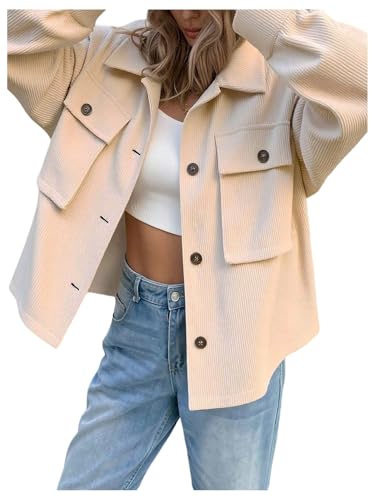 SOLY HUX Women's Button Down Corduroy Jackets Dressy Casual Collared Long Sleeve Shacket