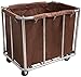 MERTNK Chariots Mobiles, Serveur de Ménage Panier de Blanchisserie Trempe Chariot Hard-Service Hauteur Avec Des Sacs, Chambre D'Hôtel Chariot À Roulettes, Cadre En Acier Inoxydable/Brown/90*65*80Cm