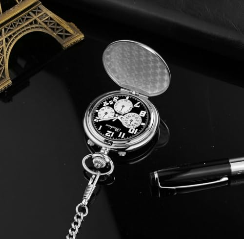 Image of BOSHIYA Smooth Quartz Pocket Watches for Men Multifunctional Chronograph Classic Vintage Mens Womens Pocket Watch with Chain Christmas Graduation Birthday Gifts Fathers Day