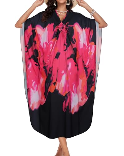 Image of Kaftan Dresses for Women V Neck Caftans Batwing Sleeve Beach Cover Ups | JILUVIN Plus Size Long Floral Print Dress, Loose Fit Maxi Casual Moomoo, Lounge House Mumu Nightgown Summer Vocation 2026