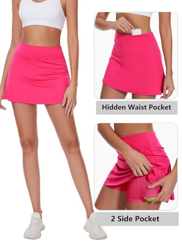 Image of Ibeauti Womens Back Pleated Athletic Tennis Skorts Golf Skirts with 3 Pockets Mesh Shorts for Running Active Workout