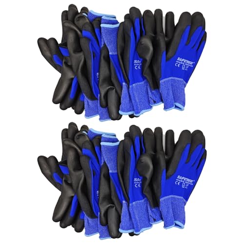 SAFETREE Arbeitshandschuhe 12 Paar EN388 zertifiziert 15-Nadel PU-beschichtete Nylonhandschuhe Abriebfest & Schnittschutz Größe 8/9/10 (12 Paar je Größe) CE Cat. II (10/XL)