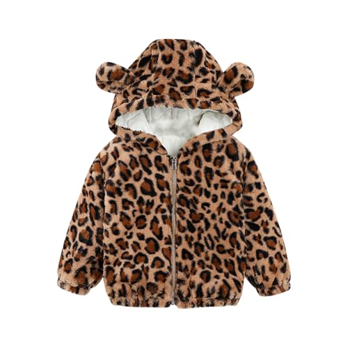 Leopard Hoodie Fleece Jacket for Toddler Boys Girls with Hood, Fuzzy Warm Winter Coats Kids Cute Outwear 1-8 Years