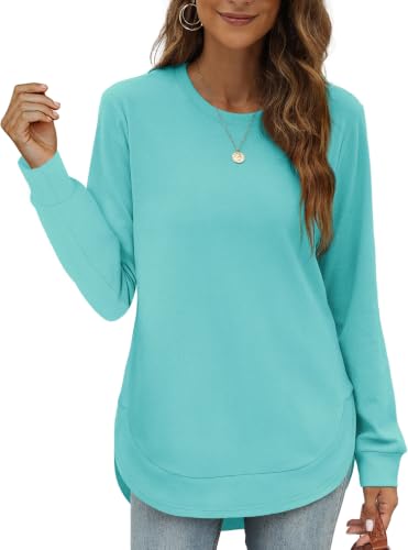 Image of OFEEFAN Womens Sweatshirt Crewneck Long Sleeve Shirts High Low Tops Curved Hem