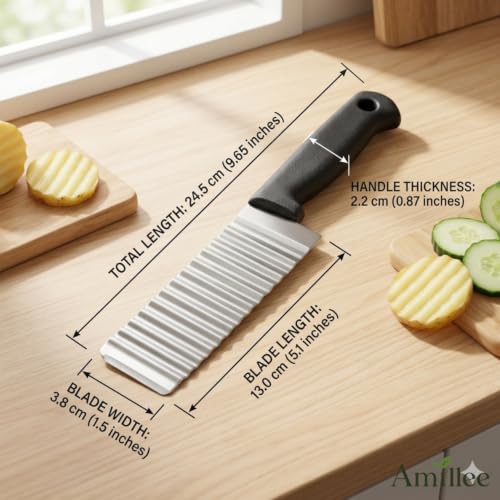 Image of Stainless Steel Potato Crinkle Cutter Knife Fork Slicing Helper Vegetable Wavy Multi-Function Chopper Knife, Safe Potato Cutter Onion Cutter French Fry Cutter