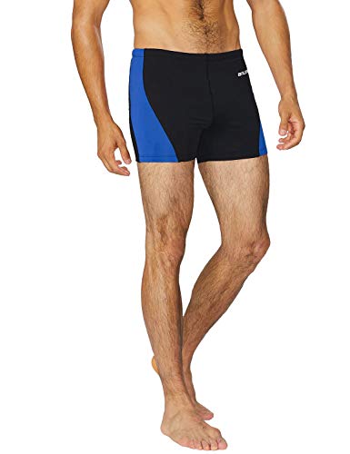 BALEAF Mens\' Athletic Durable Training Polyester Quick Dry Compression Square Leg Jammers Swim Brief Swimsuit Black/Blue Size 36