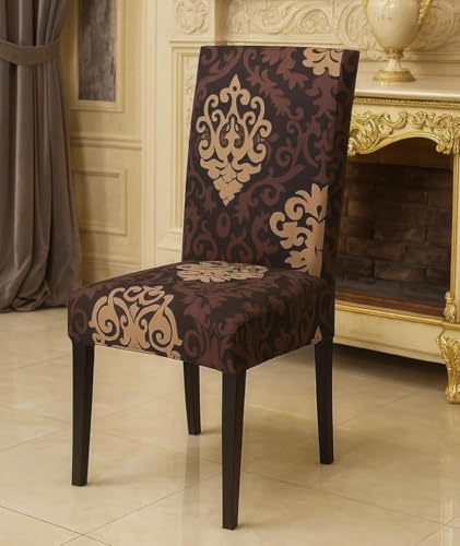 Image of Homerz Premium 6 Seater Dining Table Cloth with 6 Dining Chair Covers,Elastic Fitted Chair Slipcovers, Printed Polycotton Fabric, Table Cloth Size 60x90 inch (Royal Touch)