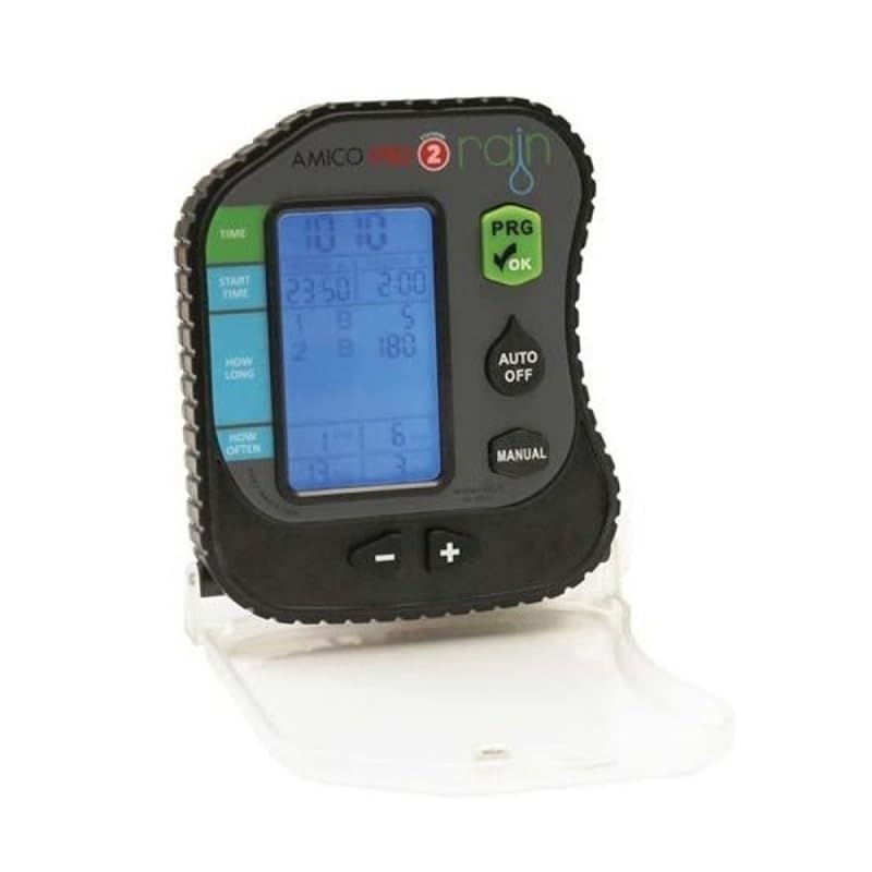Rain Amico PRO2 Programador a Pilas de 2 Zonas, IP68 Sumergible, Pantalla LCD 3"