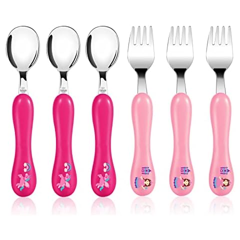 Lehoo Castle Toddler Cutlery, 6pcs Stainless Steel Unicorn Toddler Fork and Spoon Set, Children's Kids Cutlery Flatware, Incudes 3 x Spoons, 3 x Forks (No Knives) Cover