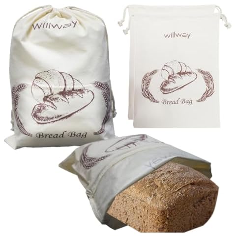 Willway Reusable Bread Bags for Homemade Bread Storage - 2 Pack 12.5 x 17 Inches, Sourdough Bread Bags with Drawstring, Natural BPA-Free TPU Linen Bag, Perfect for Bakers, Housewarming Cover