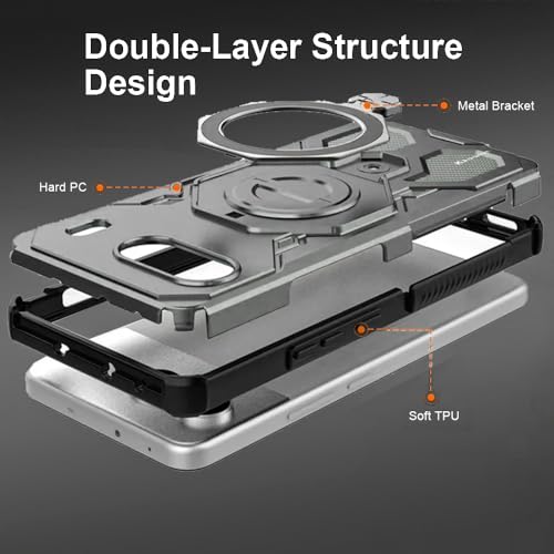 Image of KARWAN Tough Shockproof Armor Back Case Cover Compatible with Oneplus Nord 4 with 360 Degree Rotation Magnetic Attraction Ring, Holder Heavy Duty Rugged Cover with MagEaze Wireless Charging (Grey)