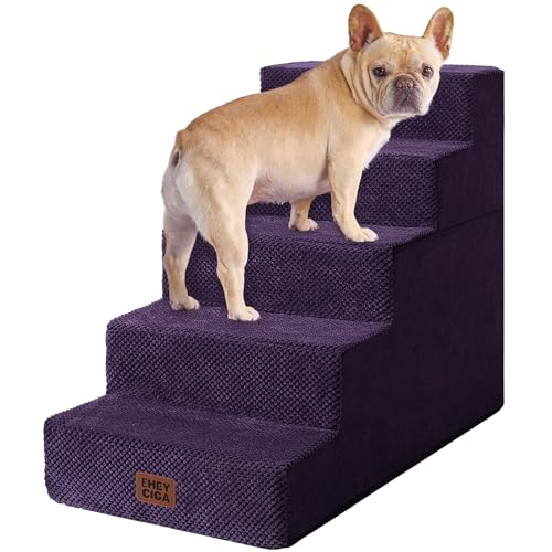 Image of EHEYCIGA Dog Stairs for High Bed 22.5 inch H, 5-Step Dog Steps for Bed, Pet Steps for Small Dogs and Cats, Non-Slip Balanced Pet Ramp Indoor, Purple