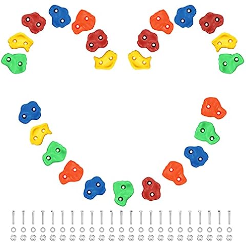 Fascol Klettergriffe, Klettergriffe Kinder für Indoor und Outdoor, Belastbar bis 200 kg, Klettersteine für Kletterwand, Inklusive Befestigungsmaterial und 5 bunten Farben, 25 Stück Cover