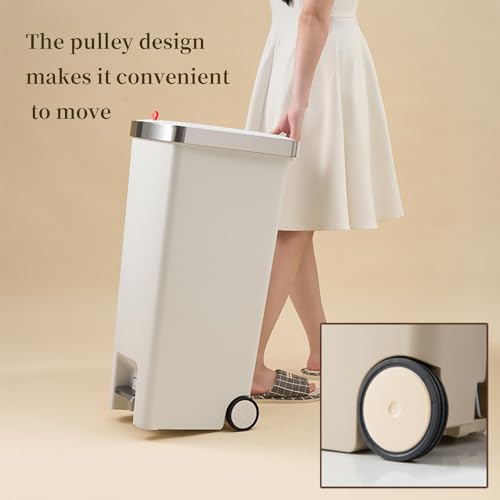 Image of WanWanKa Kitchen Trash Can with Lid,45L /12gallon Lagre Commerical Silcent-Close Lid Grabage Can Wheeled,Hands Free with Step On Foot Pedal Wastebasket,Back of Home,Laundry Room Tall Trash Can,White G
