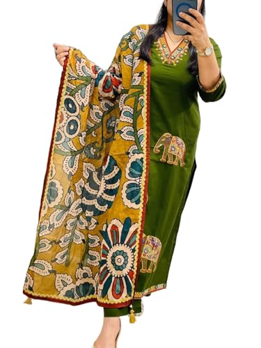 Women's Cotton Embroidered Anarkali Kurta and Palazzo with Dupatta Set