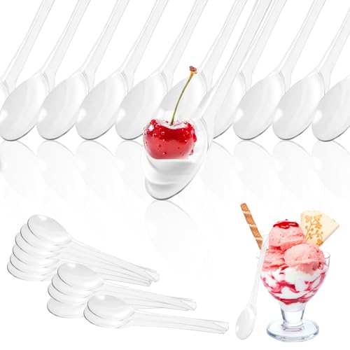 DAJAVE 400 cucharas de plástico pequeñas, 12 cm, cucharas de plástico para helado, cucharas de café de plástico, reutilizables, de alto rendimiento, cucharas de postre, para postres, pudines, mousse