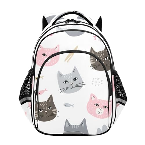 Joisal Mochila infantil para viagem de estudante, escola primária, bolsas fofas, mochilas para jardim de infância, caras de gato fofas, brancas, Lindas caras de gato brancas, Small, Moderno