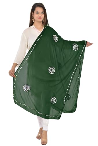 Image of YOUTHQUAKE Plastic Mirror Work Embroidered Chiffon Dupatta for Women & Girls