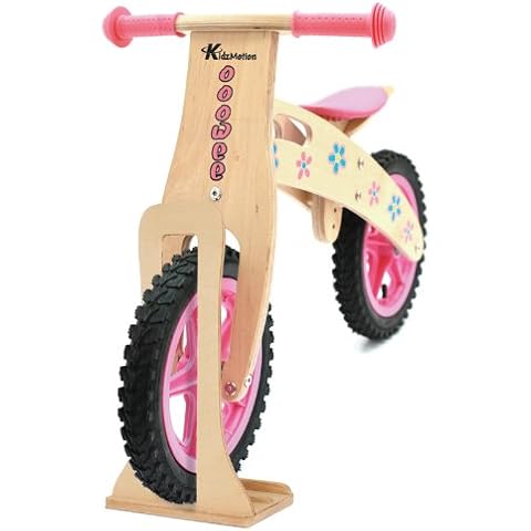 Kidzmotion Ooowee Pink Wooden Balance Bike with stand Cover