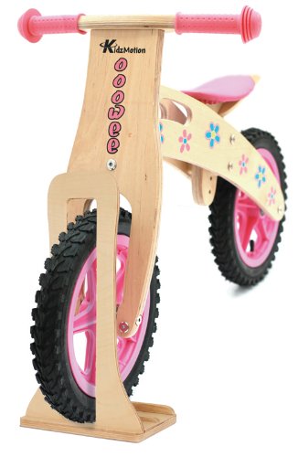 Ooowee Pink Wooden Balance Bike with stand by Kidzmotion