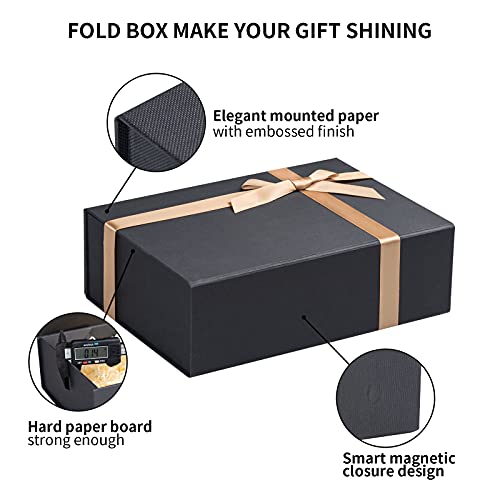 Image of LIFELUM Gift Boxes 4 Pack 8 x 7 x 3 Black Gift Boxes for Presents Groomsmen Boxes with Magnetic Collapsible Lids Contains Card, Ribbon, Shredded Paper Filler Gift Box for Gift Packaging