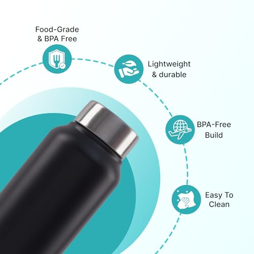 Image of The Better Home 1000 Stainless Steel Water Bottle 1 Litre | Rust-Proof, Lightweight, Leak-Proof & Durable | Eco-Friendly, Non-Toxic & BPA Free Water Bottles 1+ Litre | Black (Pack of 1)