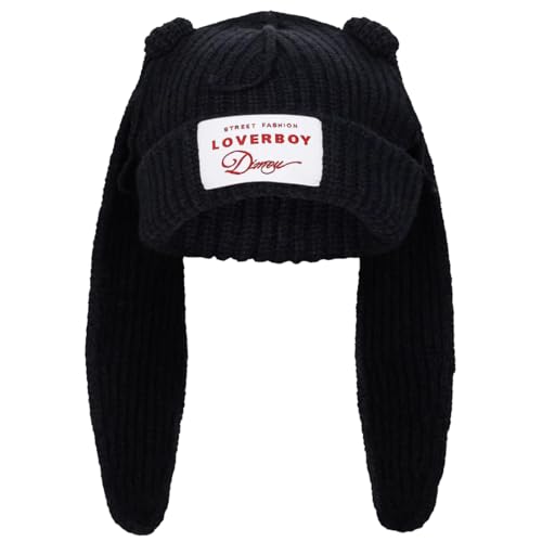 Bunny Ears Hat Beanie with Ears Long Ears Grunge Hat Winter Cap Warm Knit Rabbit Crochet Cap