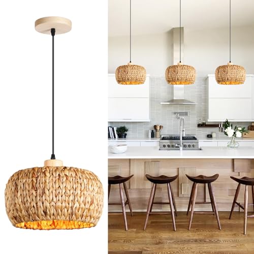 Schindora Boho Lustre Salon,30Cm Jacinthe D'eau Weaving Suspension Luminaire Tissé À La Main Ferme E27 Luminaires IntéRieur Pour Cuisine Chambre Salon Salle...