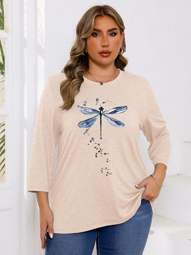 Chulianyouhuo Plus Size Tops for Women Cute Graphic Tees 3/4 Sleeve Flower Print Loose Fit Summer Casual T Shirts2