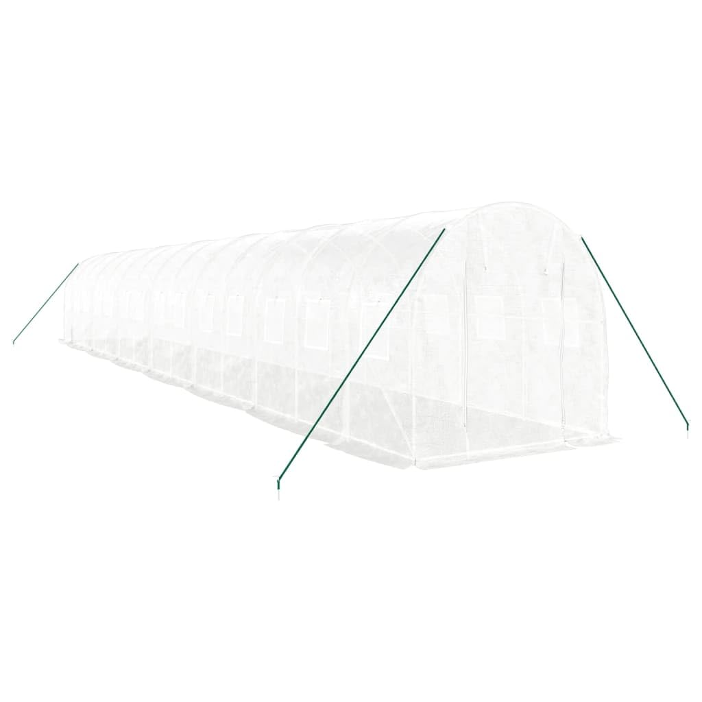 Gewächshaus mit Stahlrahmen Weiß 28 m² 14x2x2 m für Hobbygarten, Pflanzenpflege, Gemüseanbau, Kräuter und Blumen, mit Belüftung, Fenster und robustem Schutz
