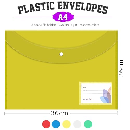 Image of Shuban Document File Folders with Snap Button Closure, Waterproof Plastic Envelope Pouches for Letter /A4 Size Paper, Assorted Transparent Colors (Style-4-Plain Transparent Folder-4Pcs-Mix Color)
