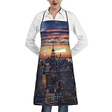 WPUTY Tablier de cuisine imprimé hiboux sur branches d'arbre avec poche, tablier de jardinage imperméable et réglable pour chef homme femme, New York City, taille unique