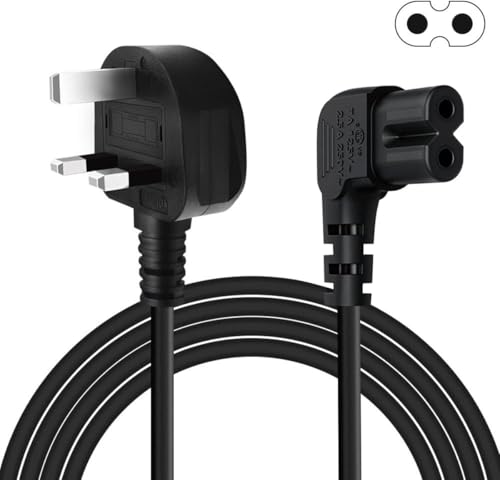 3M Figure 8 Power Lead for Samsumg TV 2 Pin 90 Degree Right Angle IEC C7 Power Cable UK Plug Compatible with Samsung/Lg/Sony/Panasonic/Hisense/Sharp TV-Black