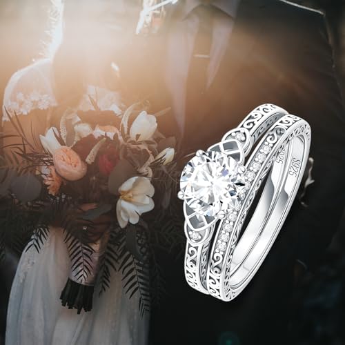 1.13 Carat (ctw) Moissanite Wedding Sets for Women, S925 Sterling Silver Vintage Bridal Sets Wedding Rings for Her3