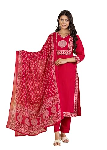 Image of Pistaa's Women's Ethnic Motifs Printed Regular Pure Cotton Kurta with Trousers With Dupatta Set