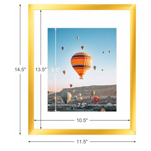 Image of JCJMY 11x14 Picture Frame with 8x10 Mat, Display Photo 8x10 with Mat or 11 x 14 Without Mat, Wall Hanging Large Frame with Shatter Resistant Plexiglass, Gold