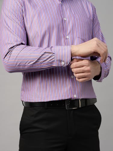 Image of Hancock Men Striped Hemp Blend Formal Shirt(9722Blue)