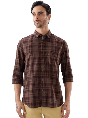 Image of Parx Men Slim Fit Checks Pattern Pure Cotton Semi Cutaway Collar Full Sleeve Casual Shirt